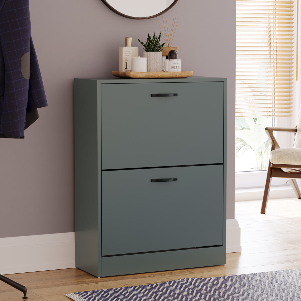 2 Drawer Shoe Cabinet, Jasper Green