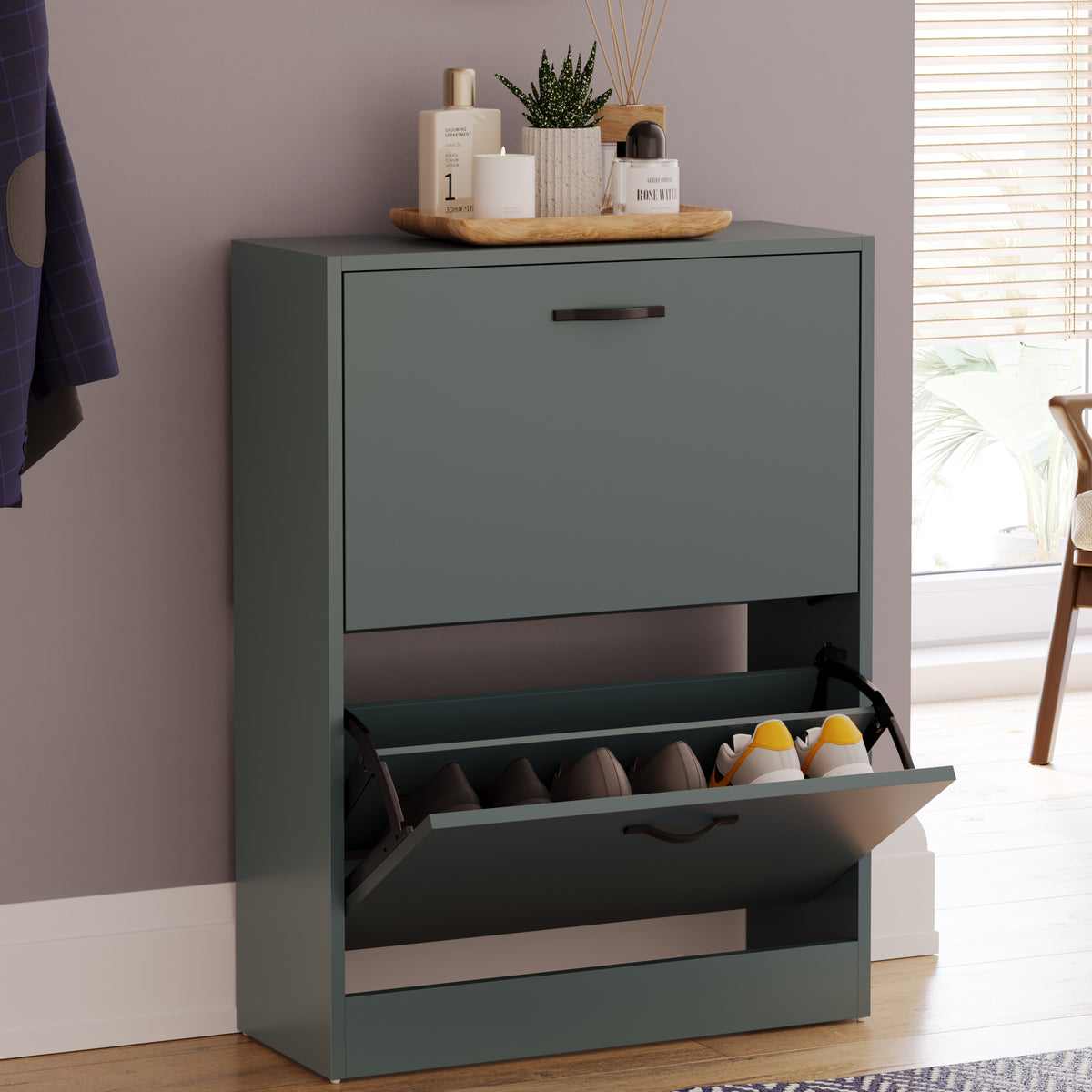 2 Drawer Shoe Cabinet, Jasper Green