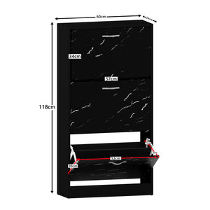 3 Drawer Shoe Cabinet, Black Marble