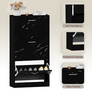 3 Drawer Shoe Cabinet, Black Marble