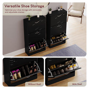 3 Drawer Shoe Cabinet, Black Marble