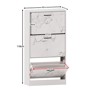 3 Drawer Shoe Cabinet, White Marble