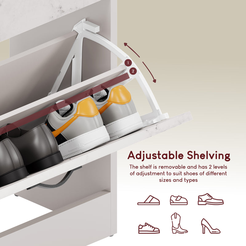 3 Drawer Shoe Cabinet, White Marble