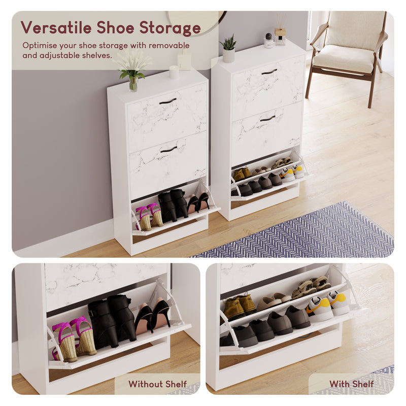3 Drawer Shoe Cabinet, White Marble