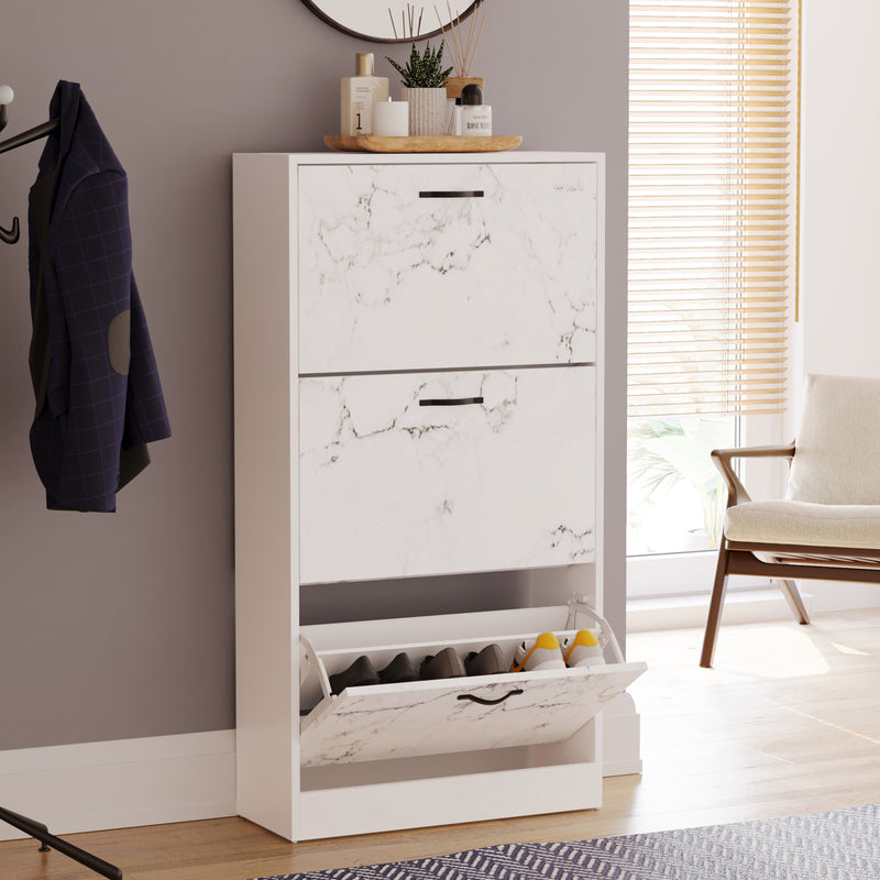 3 Drawer Shoe Cabinet, White Marble