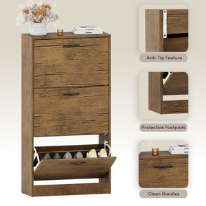 3 Drawer Shoe Cabinet, Antique Brown