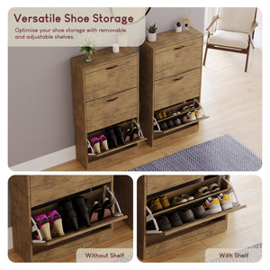 3 Drawer Shoe Cabinet, Antique Brown