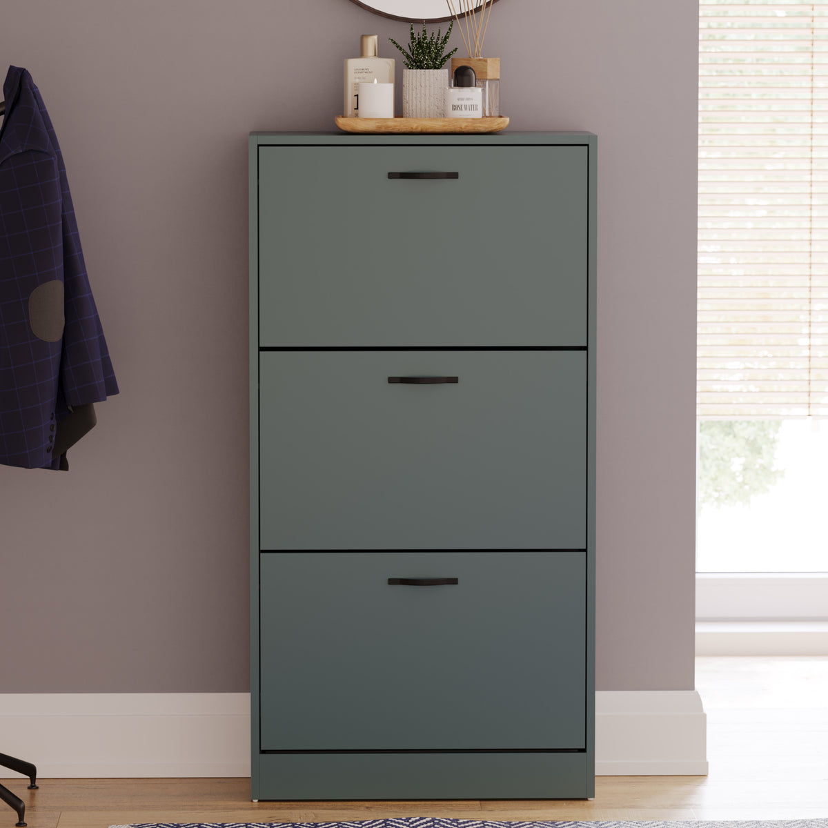 3 Drawer Shoe Cabinet, Jasper Green
