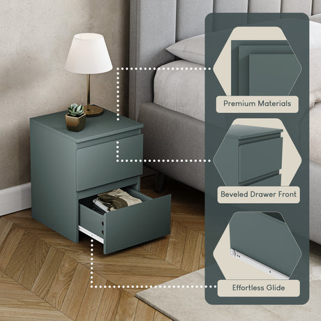 Denver Bedside Chest Table, Jasper Green