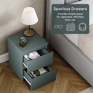 Denver 2 Drawer Bedside Chest, Jasper Green