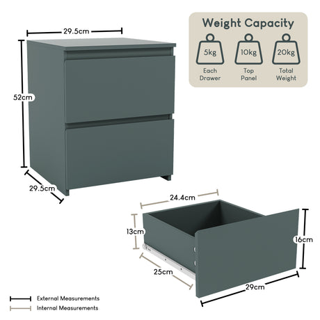 Denver Bedside Chest Table, Jasper Green