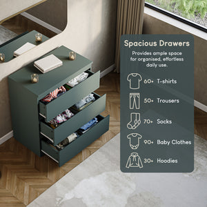 Denver 3 Drawer Chest, Jasper Green