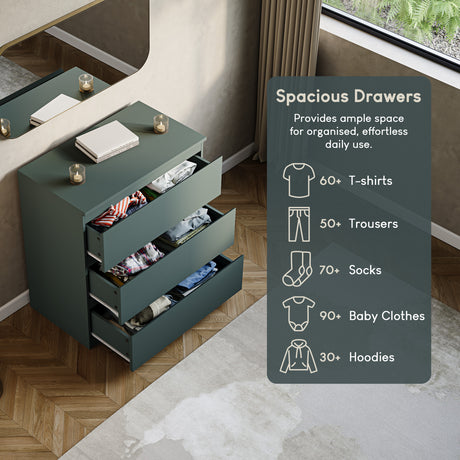 Denver Chest of 3 Drawer, Jasper Green