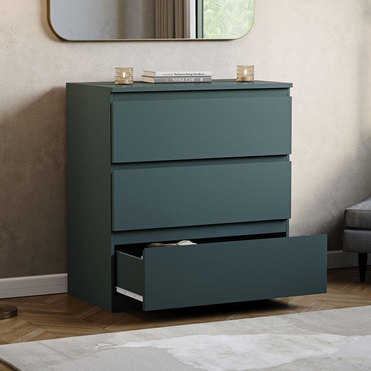 Denver 3 Drawer Chest, Jasper Green