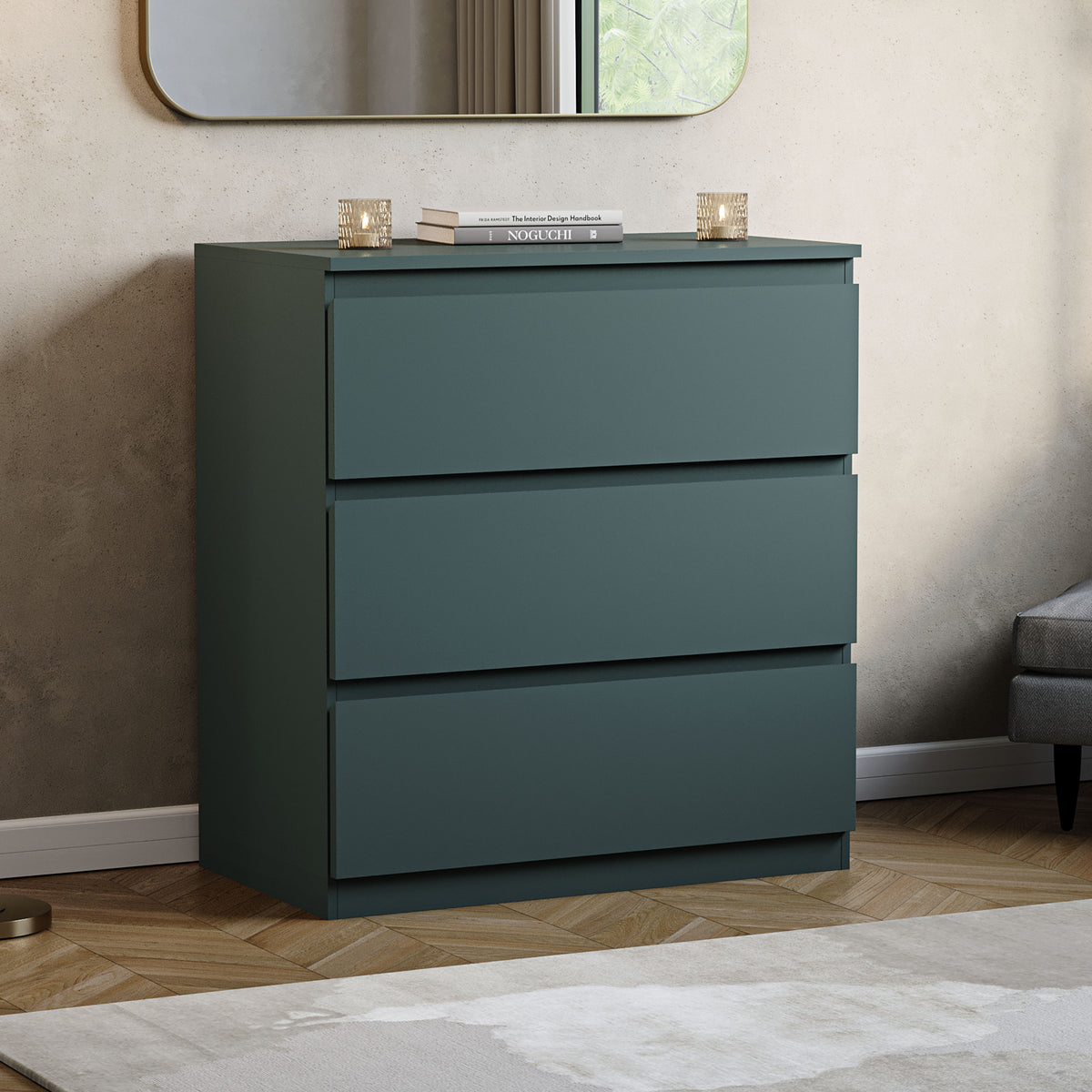 Denver 3 Drawer Chest, Jasper Green