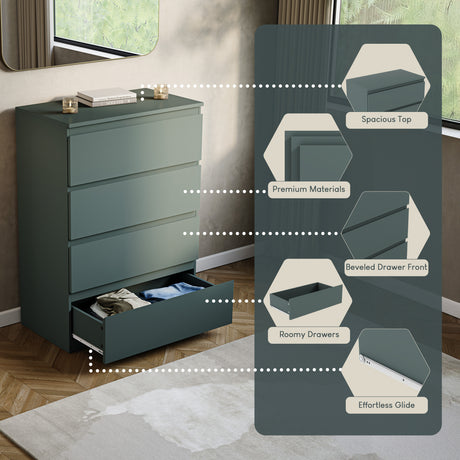 Denver Chest of 4 Drawers, Jasper Green