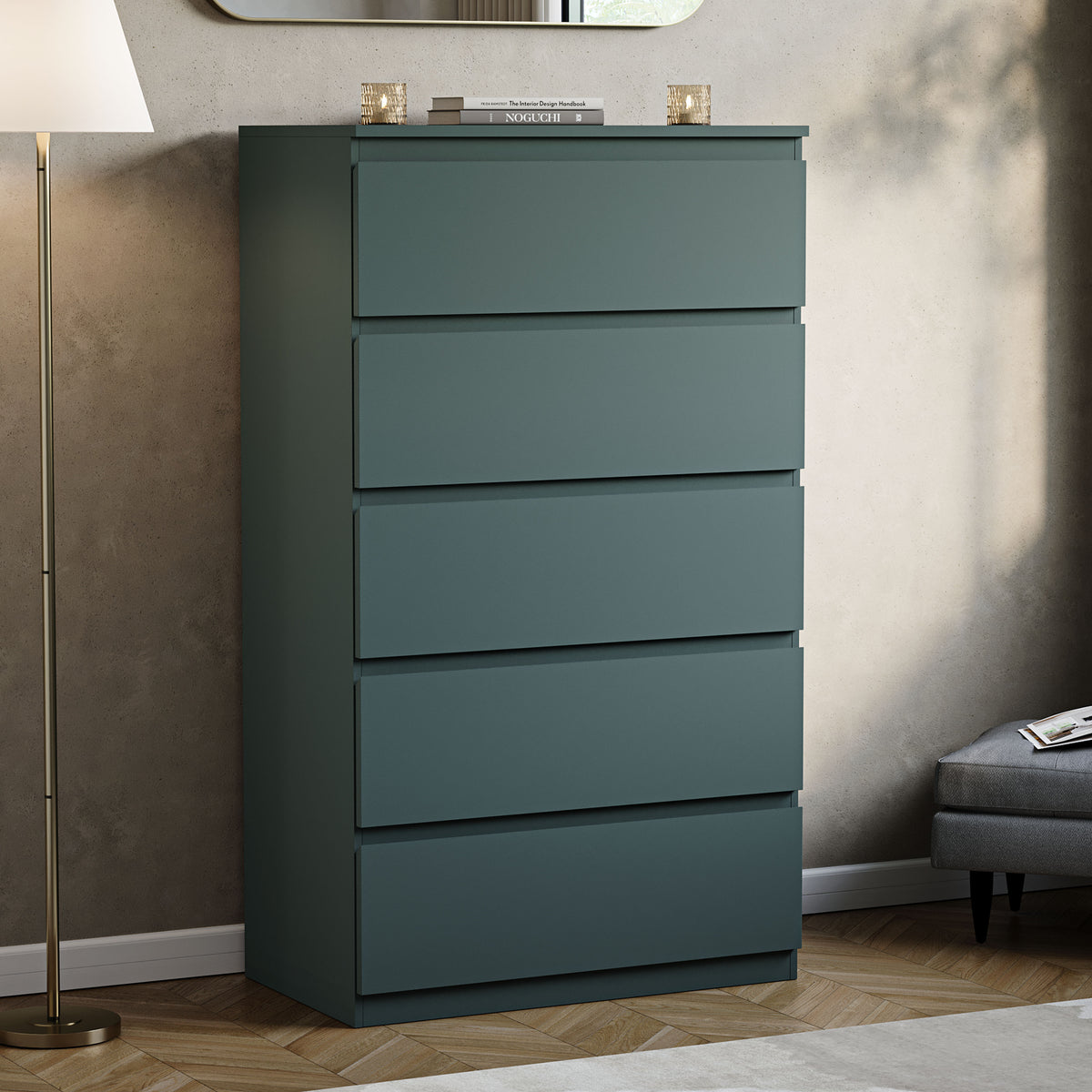 Denver 5 Drawer Chest, Jasper Green