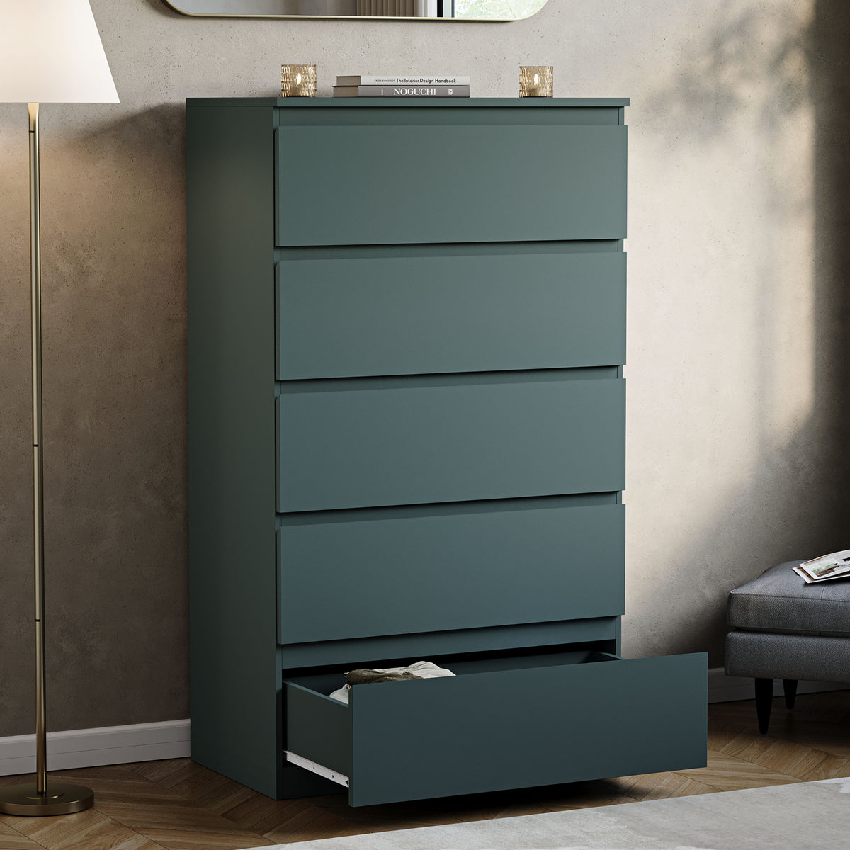 Denver 5 Drawer Chest, Jasper Green