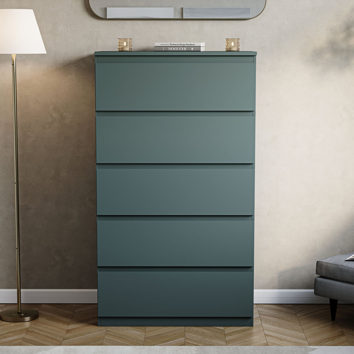 Denver 5 Drawer Chest, Jasper Green