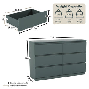 Denver Chest of 6 Drawers, Jasper Green