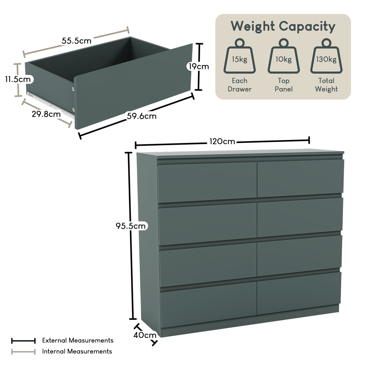 Denver Chest of 8 Drawers, Jasper Green
