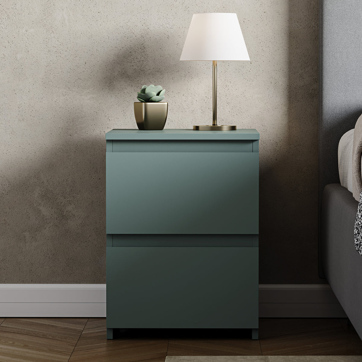 Denver 2 Drawer Large Bedside Chest, Jasper Green