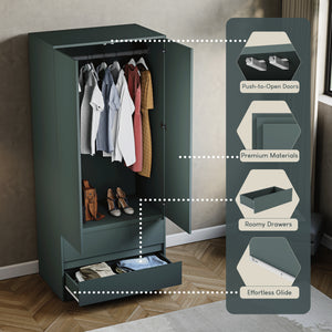 Denver 2 door 2 drawer wardrobe, Jasper Green
