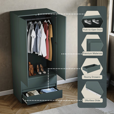 Denver 2 door 2 drawer wardrobe, Jasper Green
