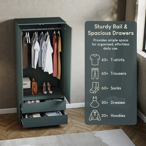 Denver 2 door 2 drawer wardrobe, Jasper Green
