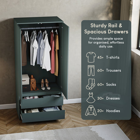 Denver 2 door 2 drawer wardrobe, Jasper Green
