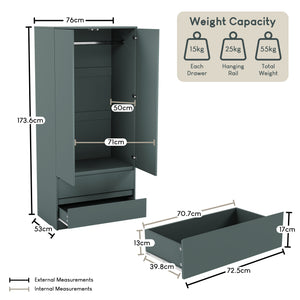 Denver 2 door 2 drawer wardrobe, Jasper Green

