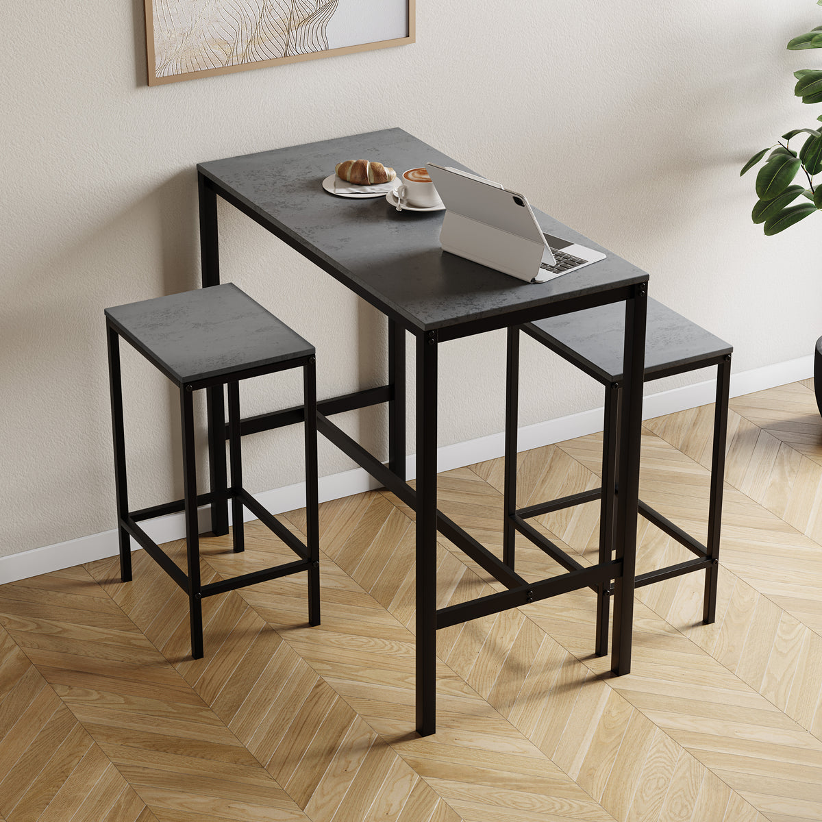 Roslyn 2 Seater Bar Table Set, Concrete Grey