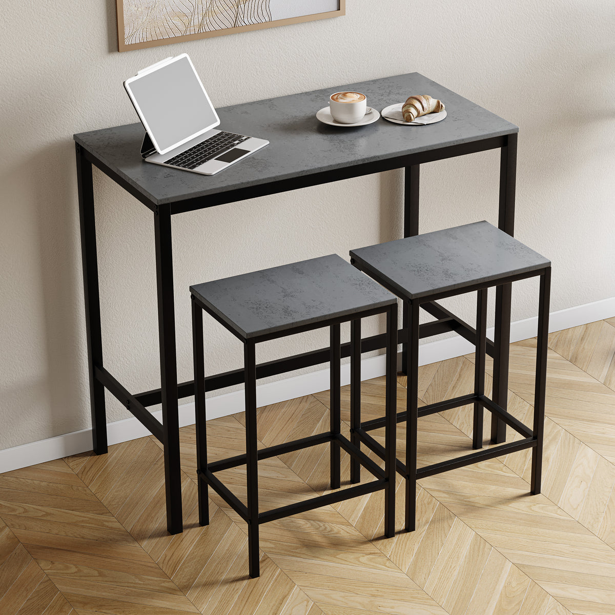 Roslyn 2 Seater Bar Table Set, Concrete Grey