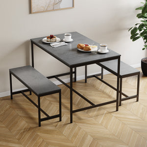 Roslyn 4 Seater Dining Table With Bench Set, Concrete Grey