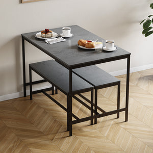 Roslyn 4 Seater Dining Table With Bench Set, Concrete Grey
