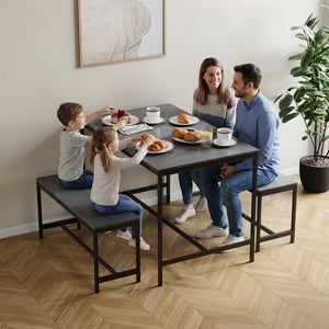 Roslyn 4 Seater Dining Table With Bench Set, Concrete Grey