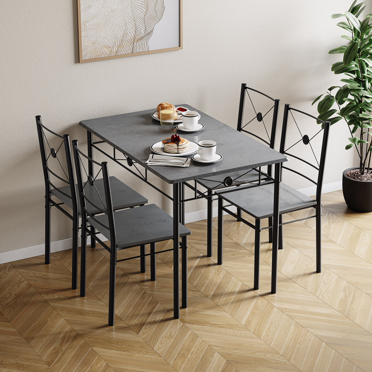 Roslyn 4 Seater Dining Set, Concrete Grey