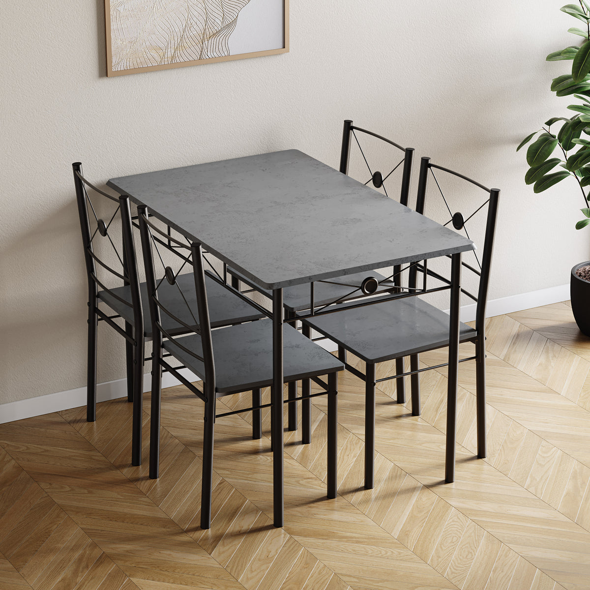 Roslyn 4 Seater Dining Set, Concrete Grey