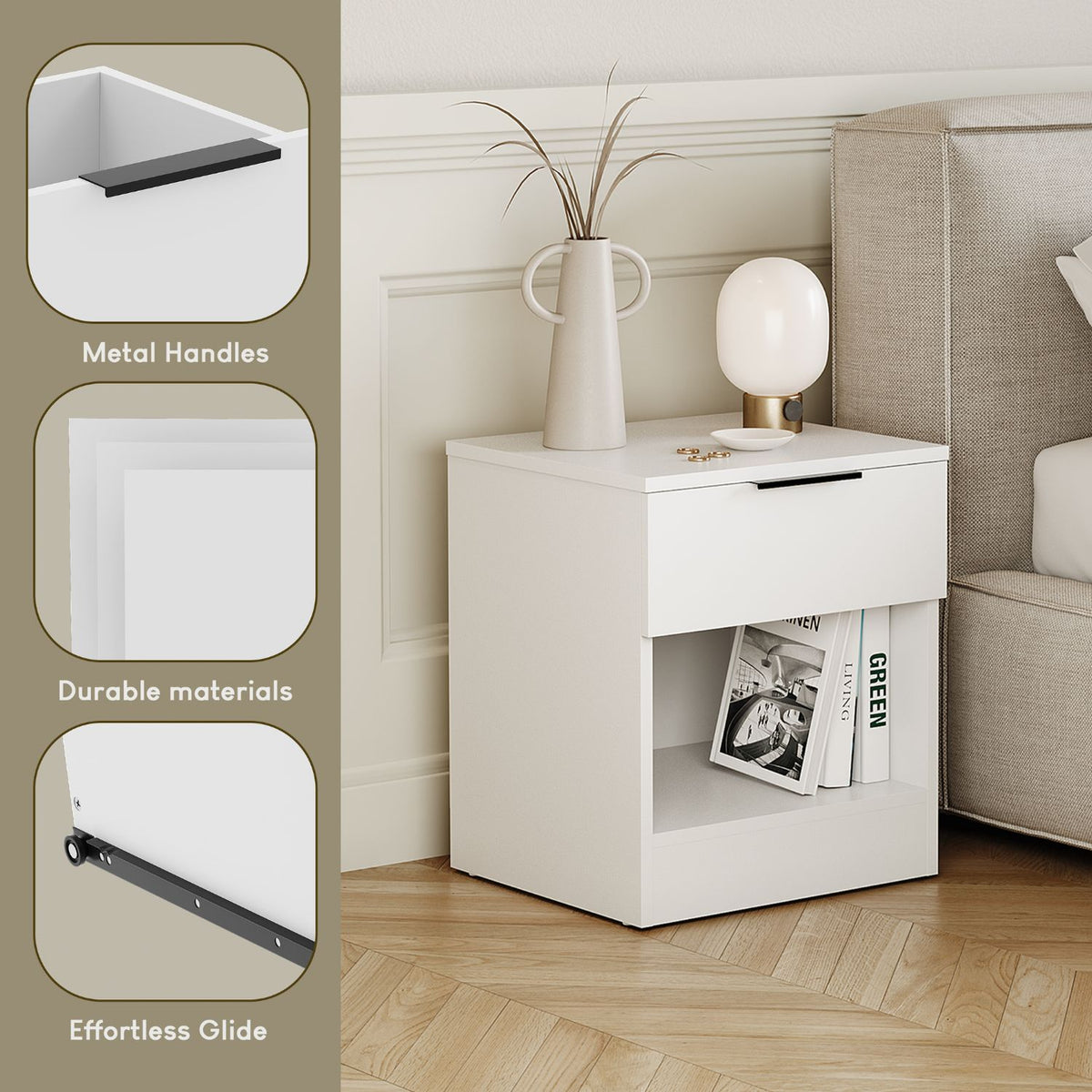 Trega 1 Drawer Bedside Chest, White