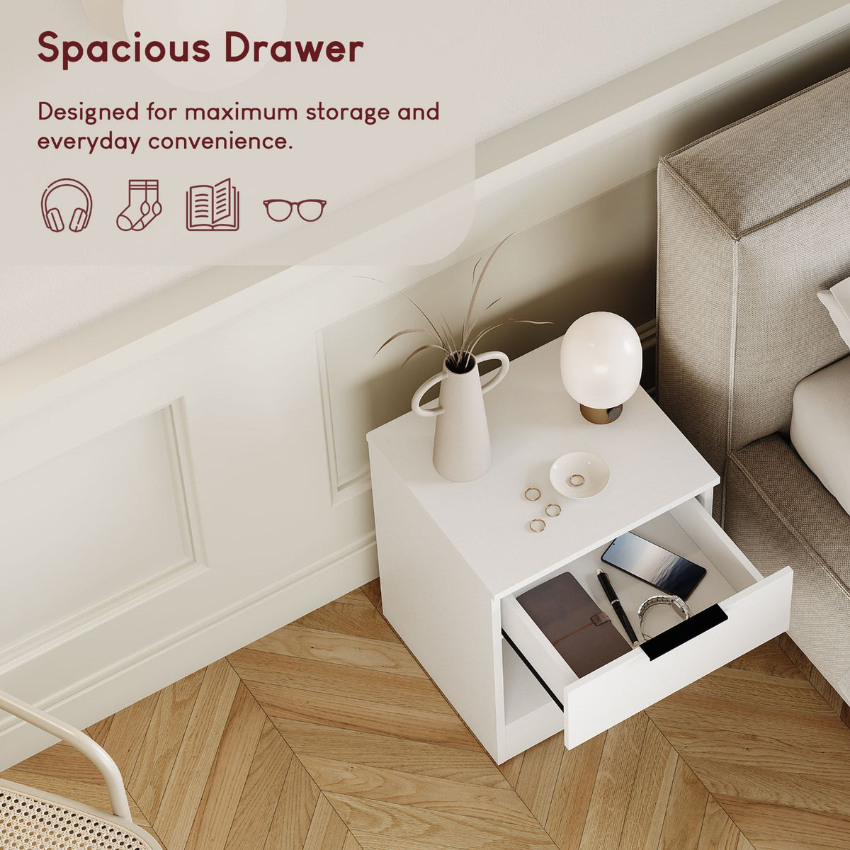 Trega 1 Drawer Bedside Chest, White