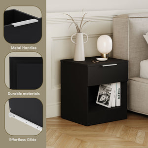 Trega 1 Drawer Bedside Chest, Black