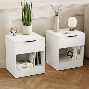 Trega 1 Drawer Bedside Chest, White - Set of 2