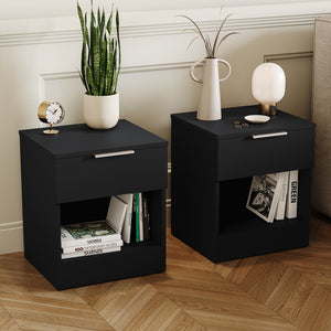 Trega 1 Drawer Bedside Chest, Black - Set of 2