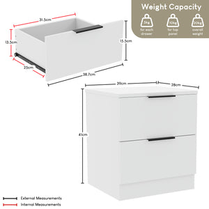 Trega 2 Drawer Bedside Chest, White