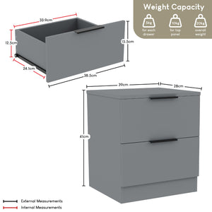 Trega 2 Drawer Bedside Chest, Grey - Set of 2