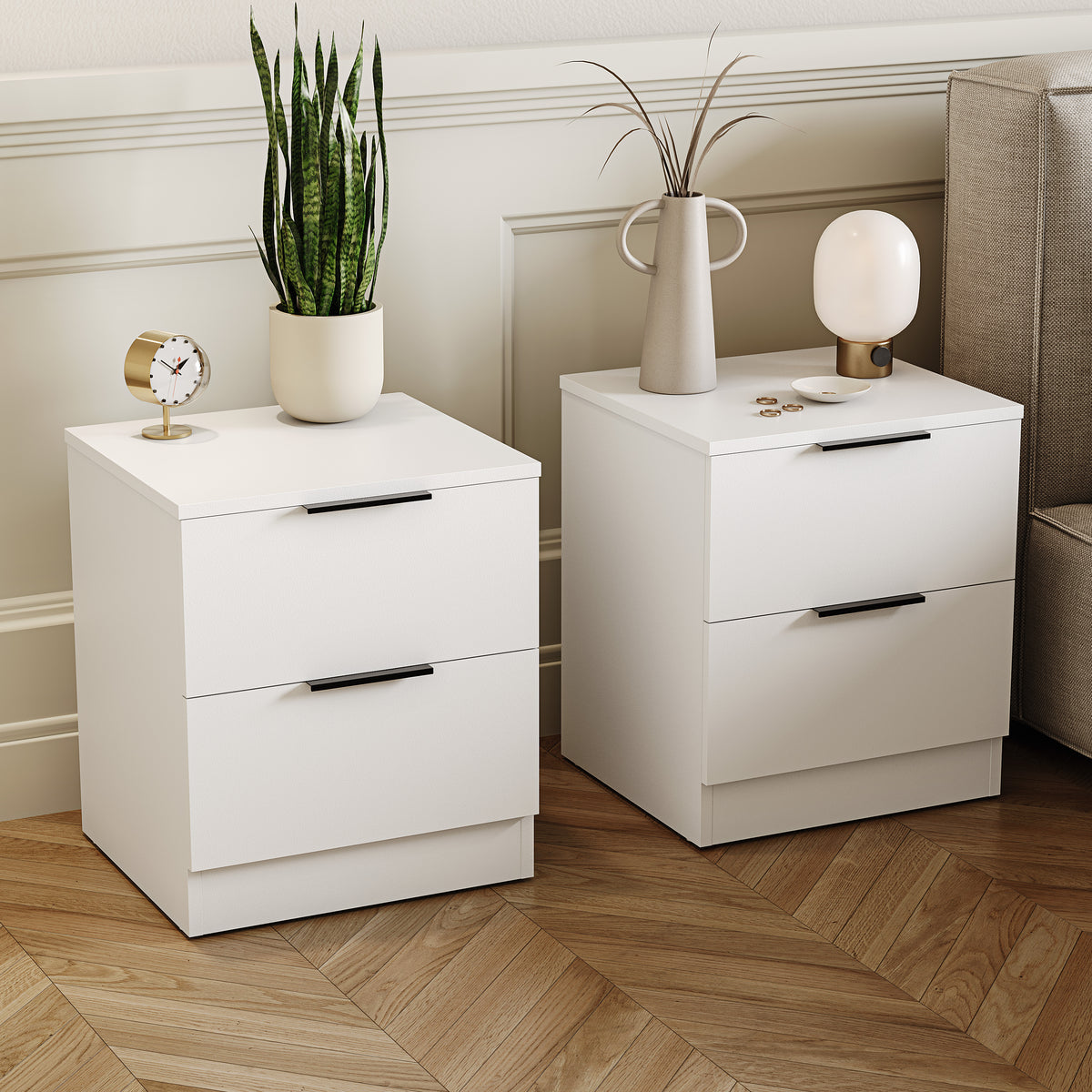 Trega 2 Drawer Bedside Chest, White - Set of 2