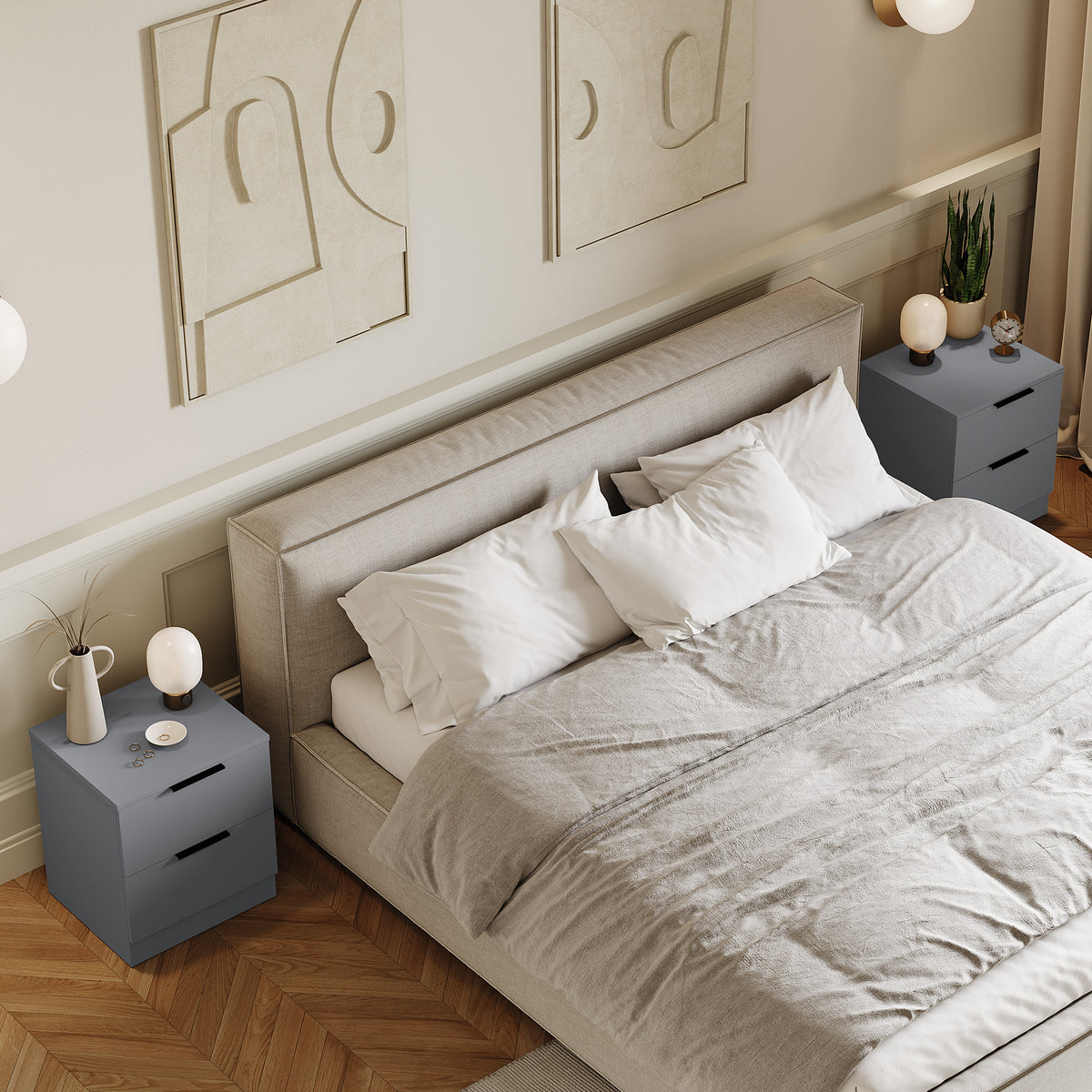 Trega 2 Drawer Bedside Chest, Grey - Set of 2