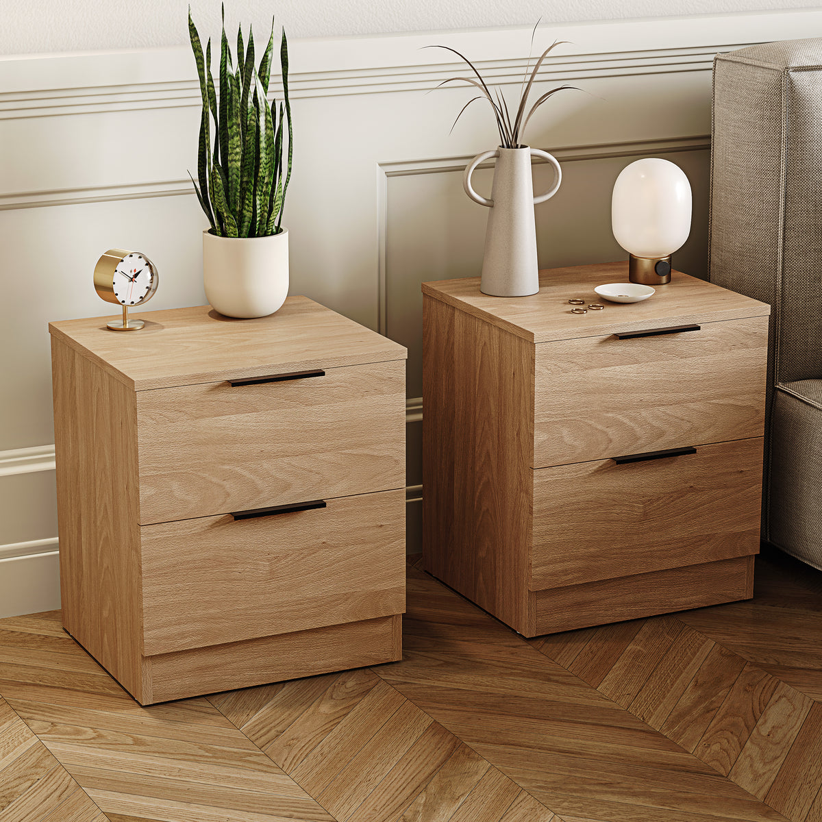 Trega 2 Drawer Bedside Chest, Pine - Set of 2