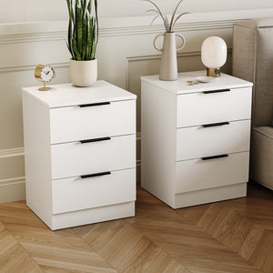 Trega 3 Drawer Bedside Chest, White - Set of 2