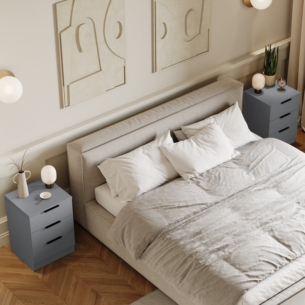 Trega 3 Drawer Bedside Chest, Grey - Set of 2